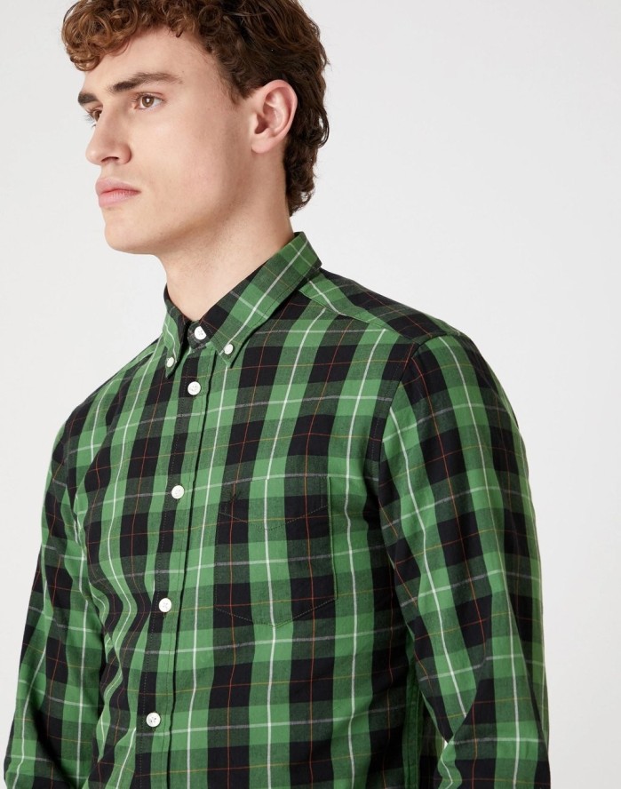 MĘSKA KOSZULA WRANGLER LS 1 PKT BUTTON DOWN ARTICHOKE GREEN W5F34MG14