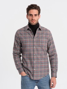 Męska flanelowa koszula w kratę - granatowo-czerwona V3 OM-SHCS-0150 - XXL