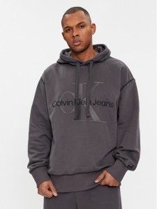 Calvin Klein Jeans Bluza Wash Monologo Hoodie J30J324623 Czarny Regular Fit