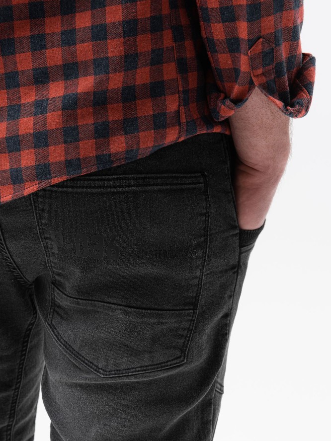 Spodnie męskie marmurkowe JOGGERY z przeszyciami - czarne V4 OM-PADJ-0108 - XXL