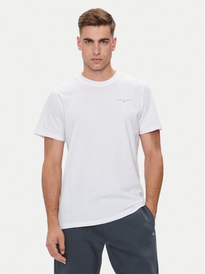 Tommy Jeans T-Shirt Linear Chest DM0DM18555 Biały Slim Fit