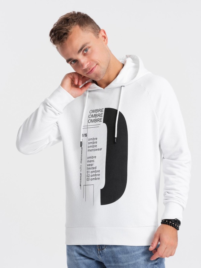 Męska bluza z nadrukiem HOODIE - biała V1 OM-SSPS-0152 - XXL