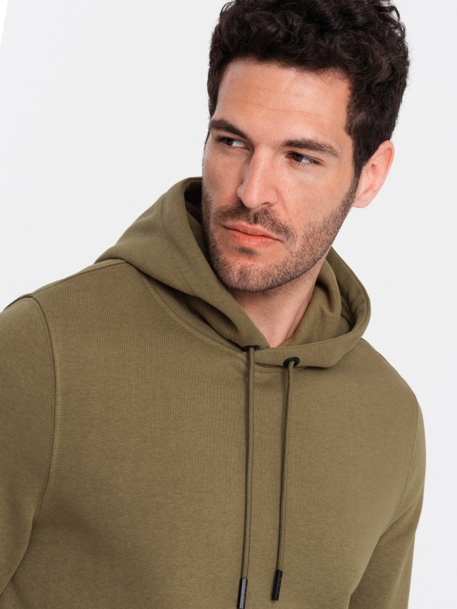 Bluza męska dresowa kangurka z kapturem BASIC – oliwkowa V2 OM-SSBN-0161 - XXL