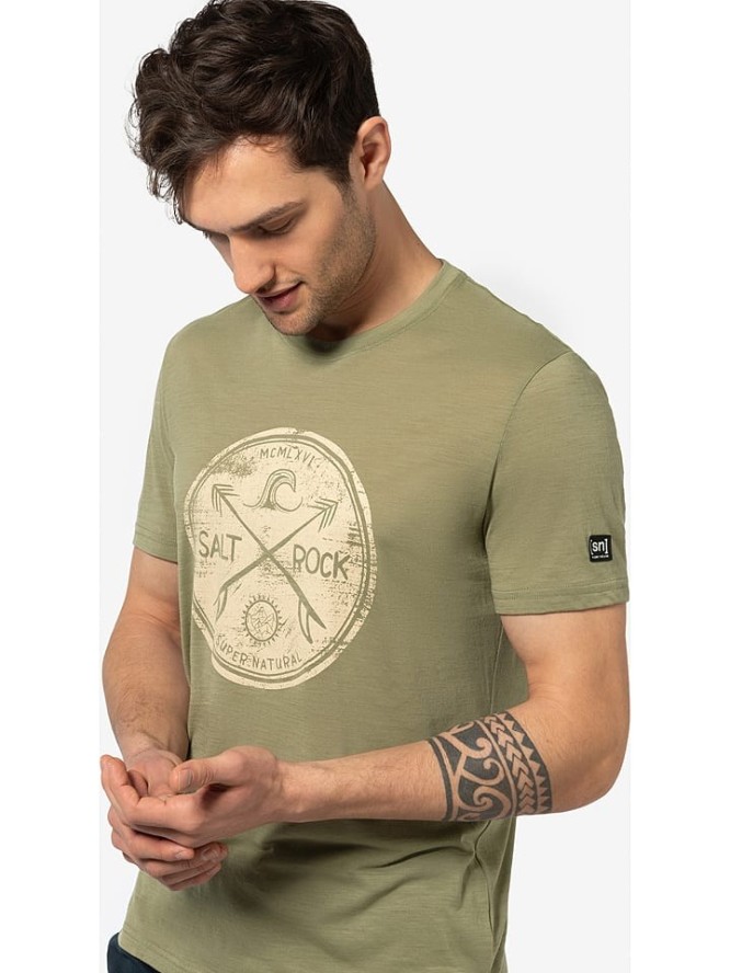 super.natural Koszulka "Salt&Rock" w kolorze khaki rozmiar: S