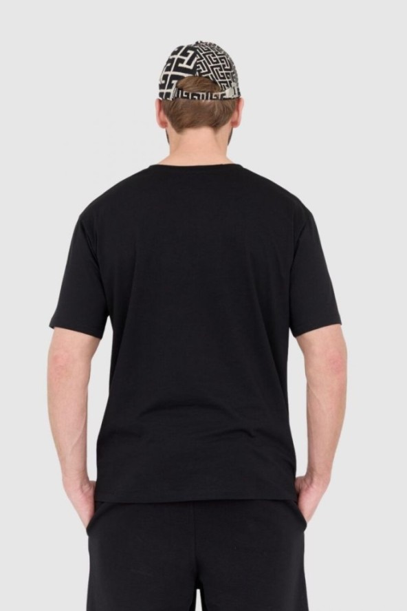 BALMAIN Czarny t-shirt męski z drukowanym białym logo