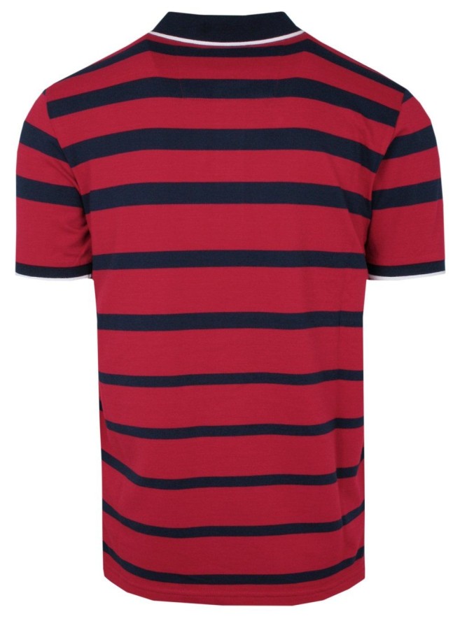 Koszulka POLO, Granatowo-Czerwona w Paski Casualowa, Krótki Rękaw, T-shirt -BARTEX