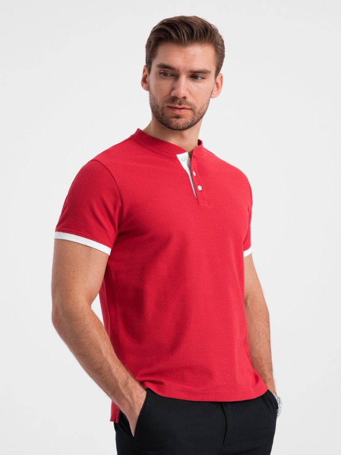 Koszulka męska polo bez kołnierzyka - czerwona V2 OM-TSCT-0156 - XXL