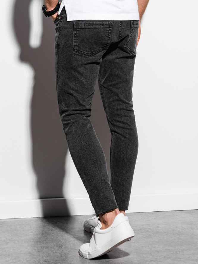 Męskie jeansowe spodnie marmurkowe z surowo wykończoną nogawką SLIM FIT - czarne V3 OM-PADP-0146 - XL