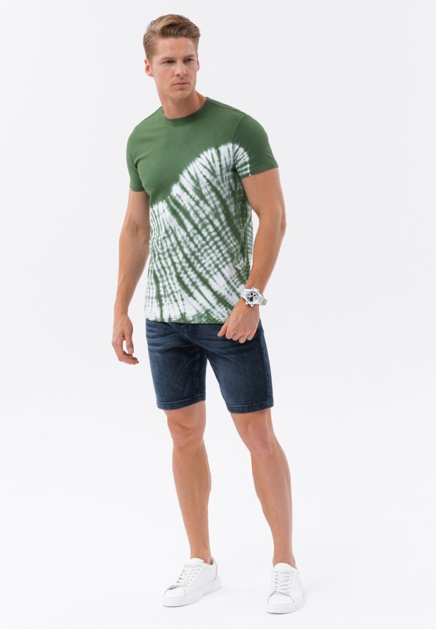 T-shirt męski bawełniany TIE DYE - zielony V3 S1617 - XXL