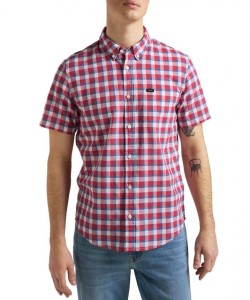 LEE BUTTON DOWN SS MĘSKA KOSZULA W KRATĘ REAL RED L886OFUI