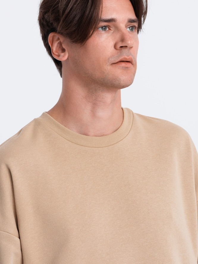 Bluza męska OVERSIZE z kontrastowym łączeniem kolorów - beżowa V2 OM-SSNZ-0130 - XXL
