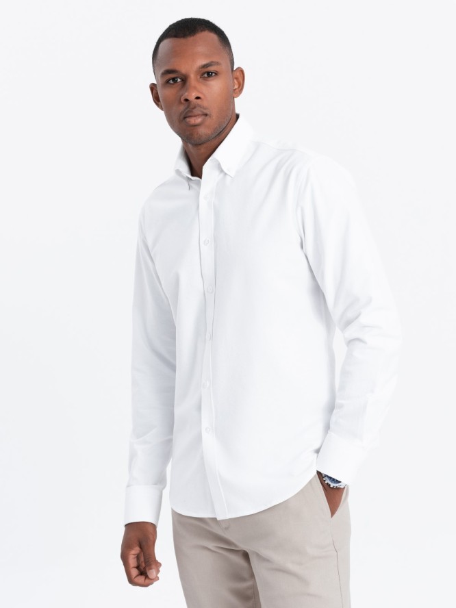 Klasyczna bawełniana koszula męska typu Oxford REGULAR – biała V1 OM-SHOS-0114 - XL