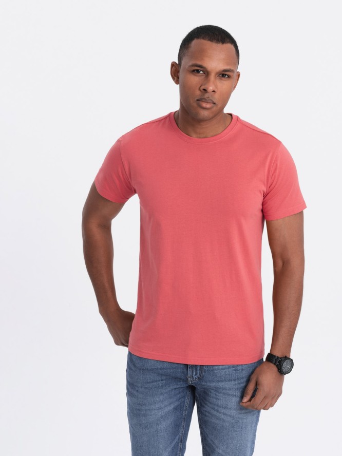 T-shirt męski klasyczny bawełniany BASIC - koralowy V17 OM-TSBS-0146 - XXL