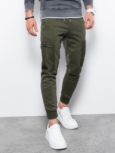 Spodnie męskie dresowe joggery - khaki P917 - XXL