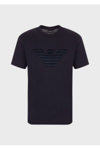 EMPORIO ARMANI T-shirt granatowy wyszywane logo