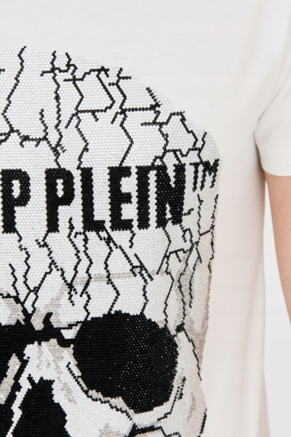 PHILIPP PLEIN T-shirt biały z popękaną czaszką