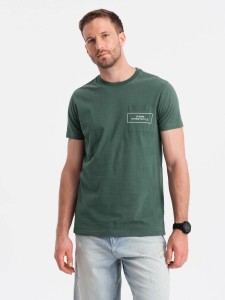 Bawełniany t-shirt męski z nadrukiem na kieszonce Ombre Streetstyle – ciemnozielony V4 OM-TSCT-0108 - XXL