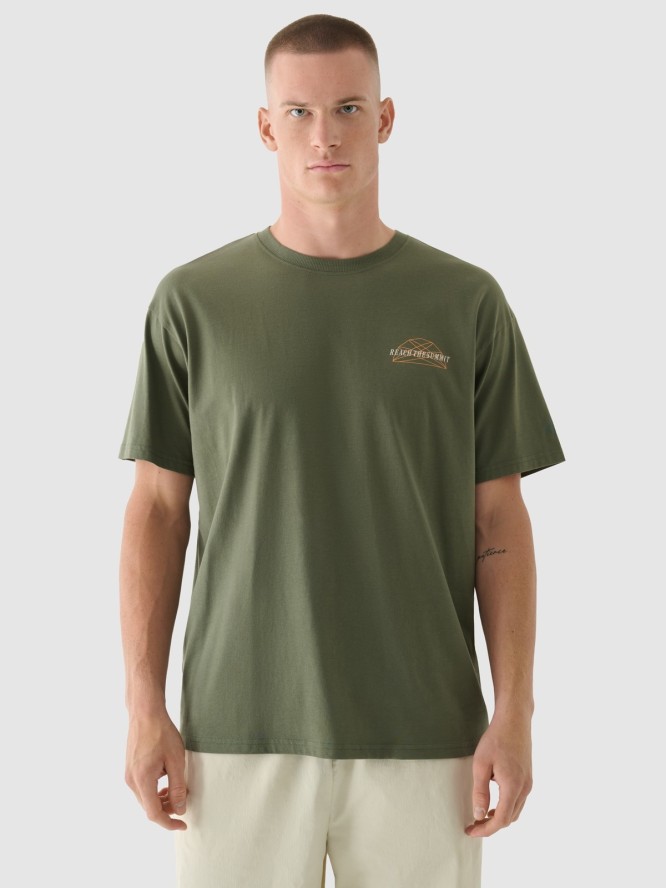 T-shirt oversize z nadrukiem męski - khaki