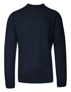 Sweter Męski Granatowy Dziergany w Warkocze, Elegancki, U-neck -BRAVE SOUL