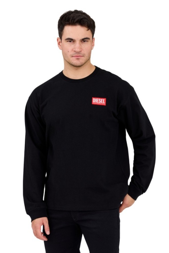 DIESEL Czarny longsleeve męski T-BOXT-LS-LAB z naszywką