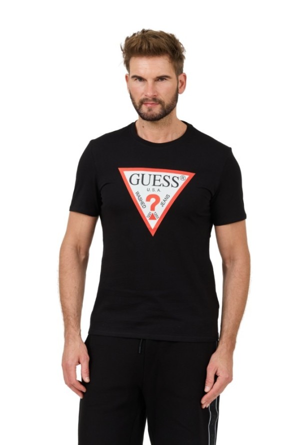 GUESS Czarny t-shirt z dużym logo Original Logo Tee