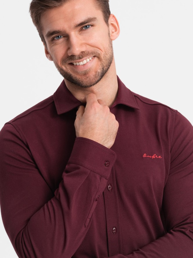 Bawełniana męska koszula REGULAR z dzianiny single jersey - bordowa V3 OM-SHCS-0138 - XXL