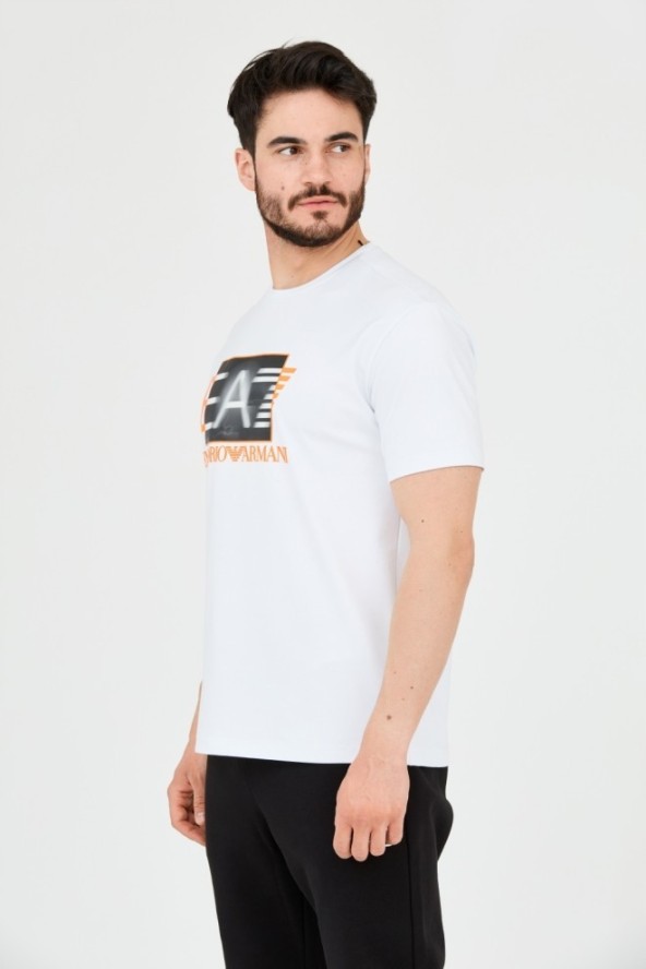 EA7 Biały t-shirt z holograficznym logo
