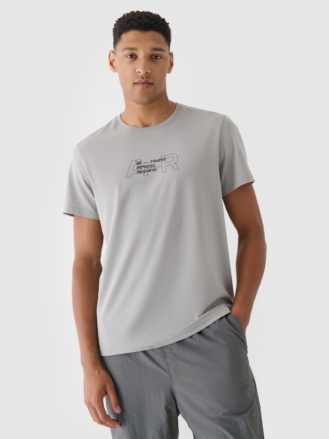 T-shirt regular z nadrukiem męski - szary