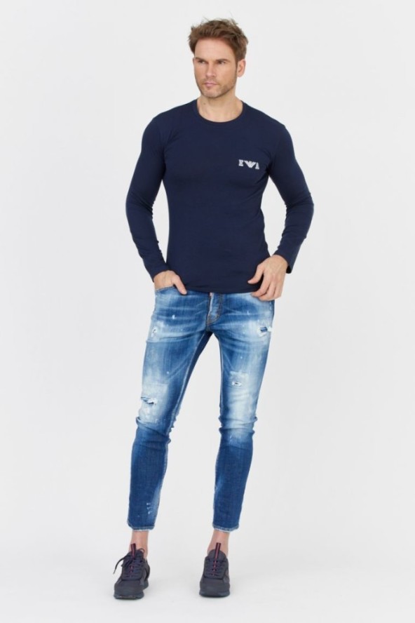 EMPORIO ARMANI Granatowy longsleeve męski z szarym logo