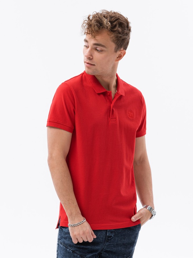 Koszulka męska polo z dzianiny pique - ciemnoczerwony V14 S1374 - XXL