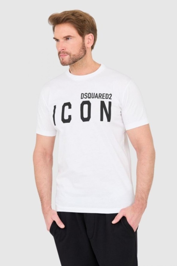 DSQUARED2 Biały t-shirt męski z dużym logo icon