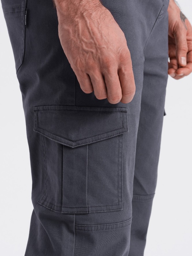 Spodnie męskie JOGGERY z zapinanymi kieszeniami cargo - grafitowe V3 OM-PAJO-0123 - XXL