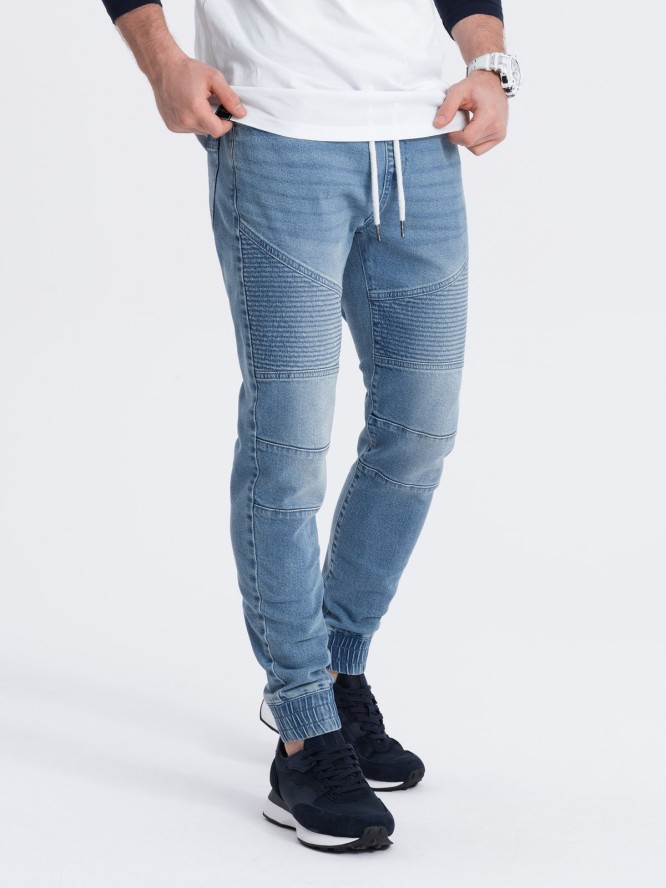 Spodnie męskie joggery jeansowe z przeszyciami - niebieskie V2 OM-PADJ-0113 - XXL
