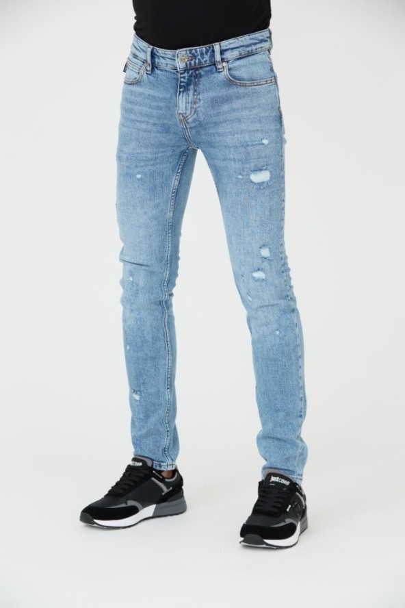 JUST CAVALLI Niebieskie jeansy Super Slim Chain