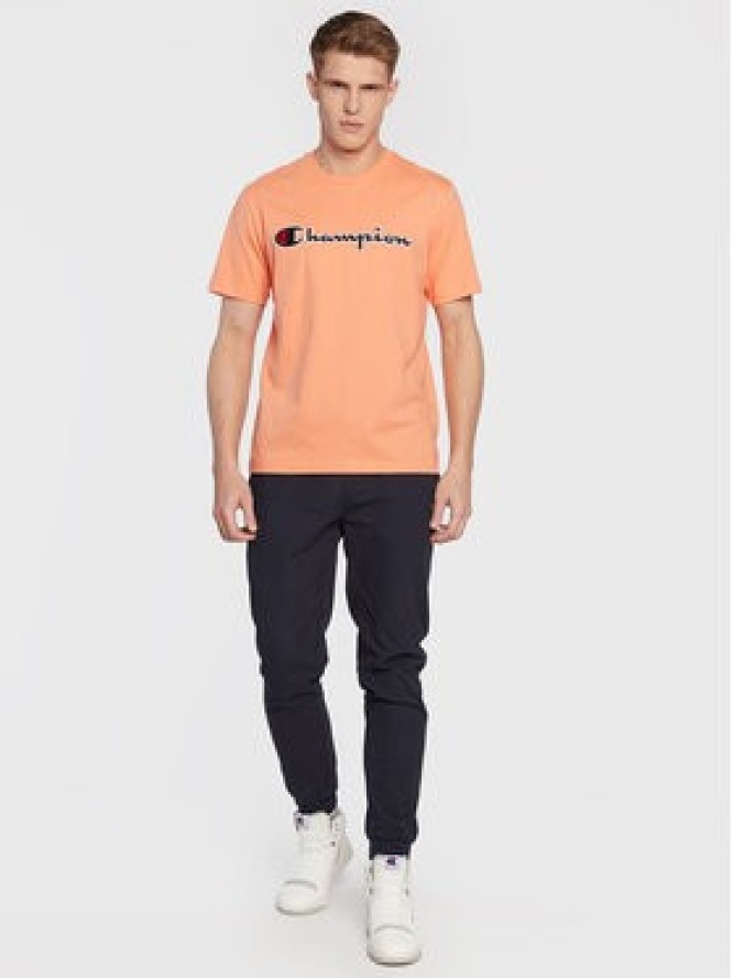 Champion T-Shirt Script Logo Embroidery 218007 Pomarańczowy Regular Fit