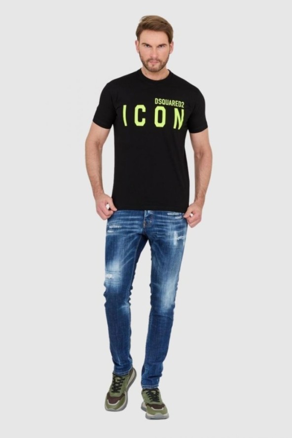 DSQUARED2 Czarny t-shirt męski z neonowym logo icon