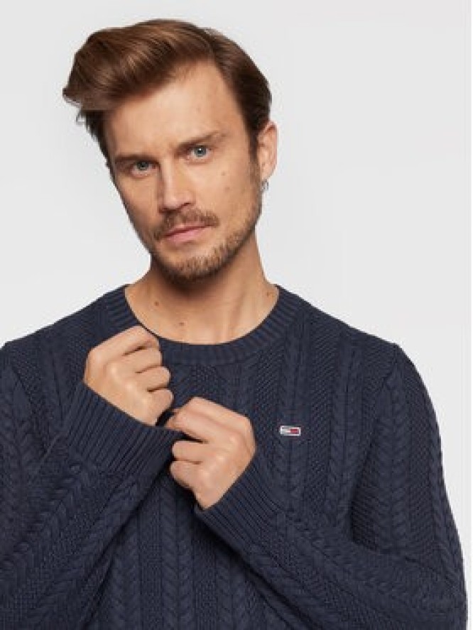 Tommy Jeans Sweter Cable DM0DM15059 Granatowy Regular Fit