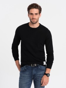 Sweter męski z teksturą i półokrągłym dekoltem - czarny V4 OM-SWSW-0104 - XXL