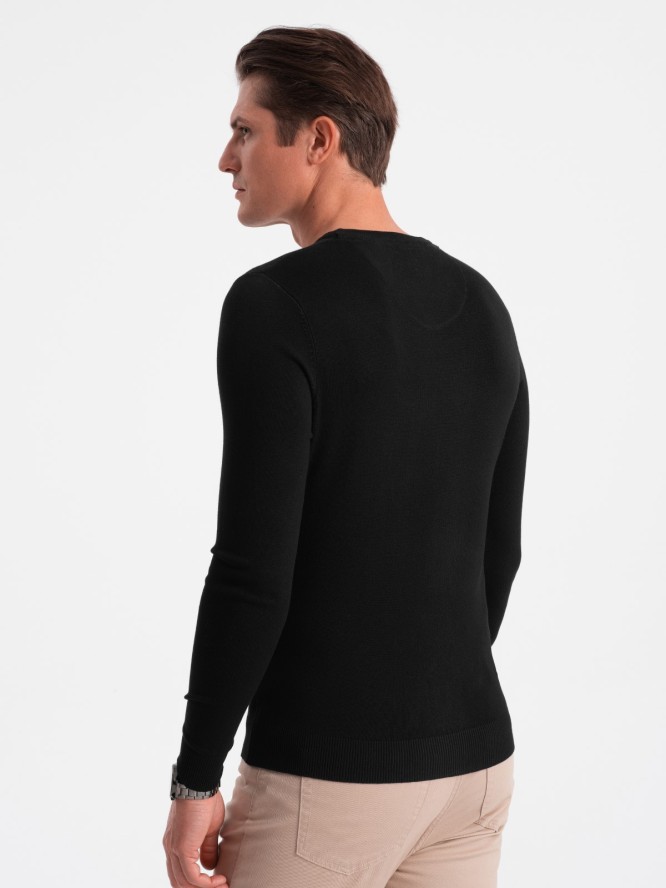 Klasyczny sweter męski z okrągłym dekoltem - czarny V2 OM-SWBS-0106 - XXL
