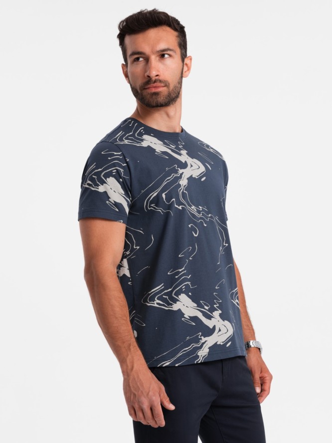 Bawełniany t-shirt męski w esy-floresy – granatowy V1 OM-TSFP-0184 - XXL