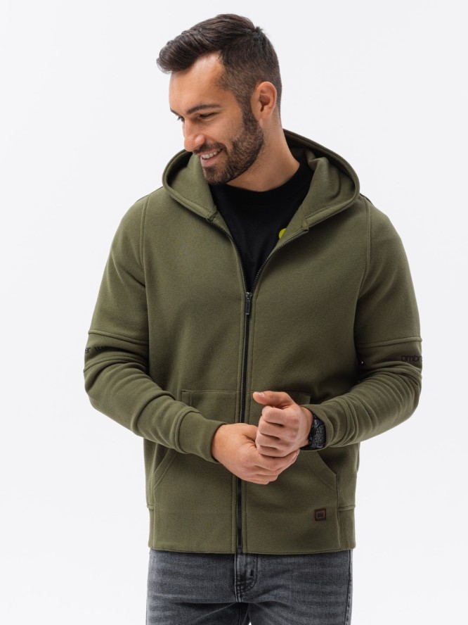 Bluza męska rozpinana hoodie z nadrukami - khaki V4 B1423 - XL