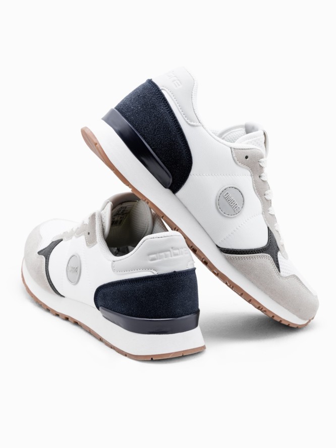 Buty męskie sneakersy z łączonych materiałów i siateczką - biało-granatowe V3 OM-FOSL-0155 - 45