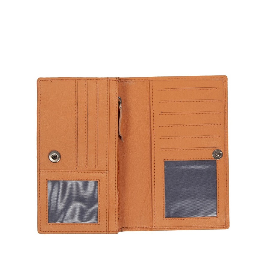 MUSTANG Seattle Long Wallet Top Opening Flap UNIWERSALNY SKÓRZANY PORTFEL PREMIUM POJEMNY NA KARTY SKÓRA ORANGE 06.104309