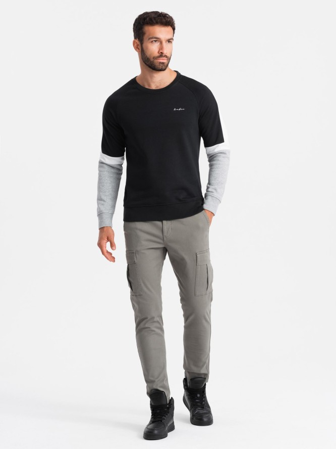 Trójkolorowa bluza męska dresowa z raglanowymi rękawami – czarna V3 OM-SSNZ-22FW-003 - XXL