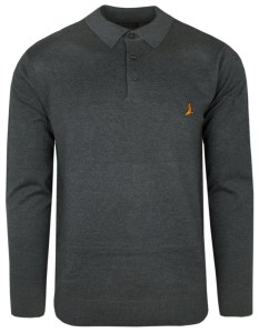 Dzianinowy Lekki Sweter w Stylu Longsleeve Polo – Brave Soul - Grafitowy