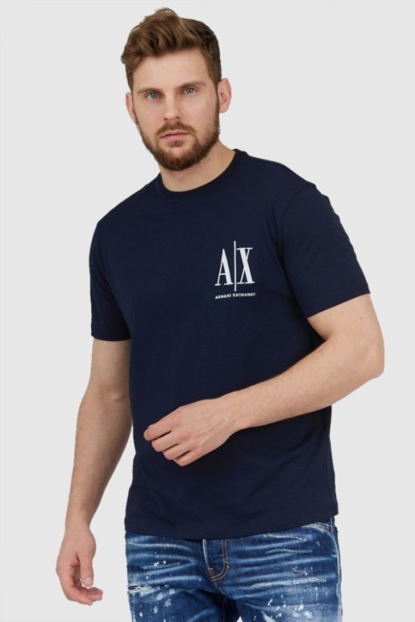 ARMANI EXCHANGE Granatowy t-shirt męski z wyszywanym logo