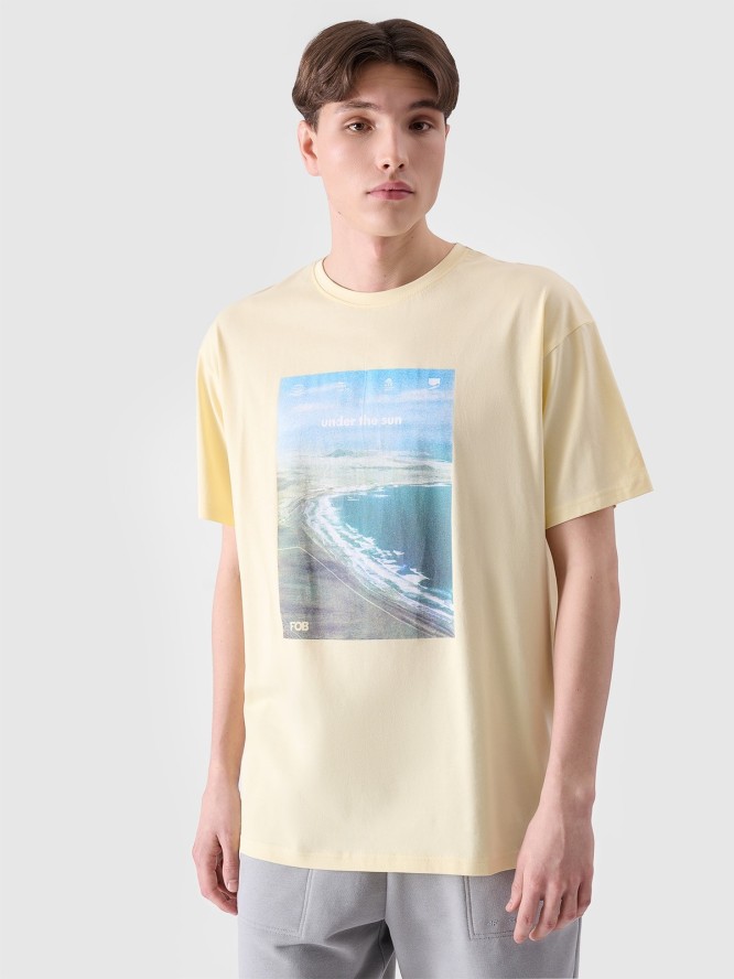 T-shirt oversize z nadrukiem męski - żółty