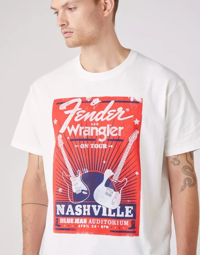 WRANGLER VINTAGE TEE MĘSKI T-SHIRT KOSZULKA NADRUK LOGO WORN WHITE W7FBGFW02