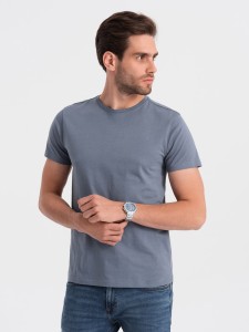 Klasyczny T-shirt męski bawełniany BASIC - jeansowy V5 OM-TSBS-0146 - XXL