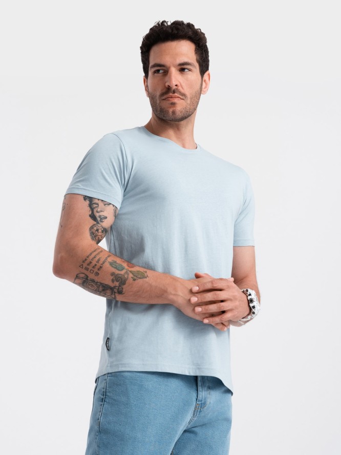 T-shirt męski klasyczny bawełniany BASIC - jasnoniebieski V19 OM-TSBS-0146 - XXL